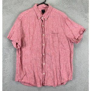 J.Crew Shirt Adult XL Red 100% Linen Button Down Short Sleeve Casual Pocket Mens